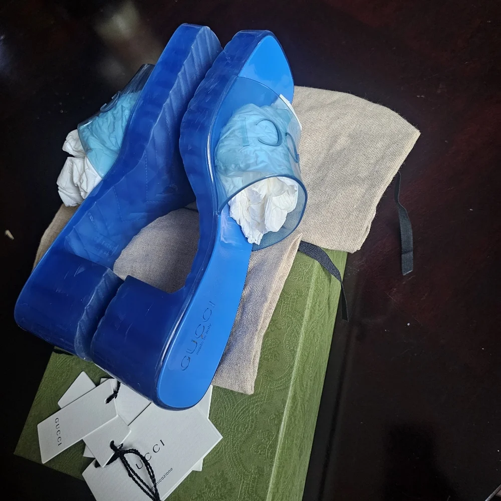 Gucci Blue Slide Sandals Size 37 - Picture 10 of 15